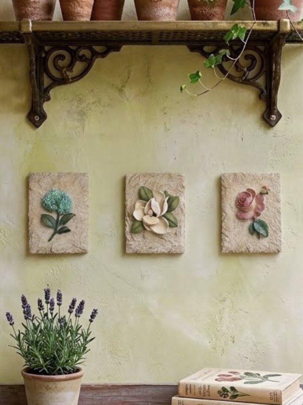 Set of 3 Cheri Blum Botanical Floral Wall Plaques - New